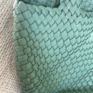 Sage green hobo satchel with accessory clutch inside